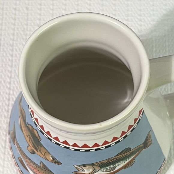VINTAGE Cape Shore Inc. FISH Ceramic Travel Coffee Mug White Tapered Trout Bass - Picture 12 of 13